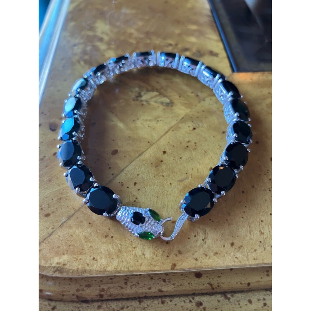 Black Spinel Chrome Diopside Sterling Silver Snake Bracelet